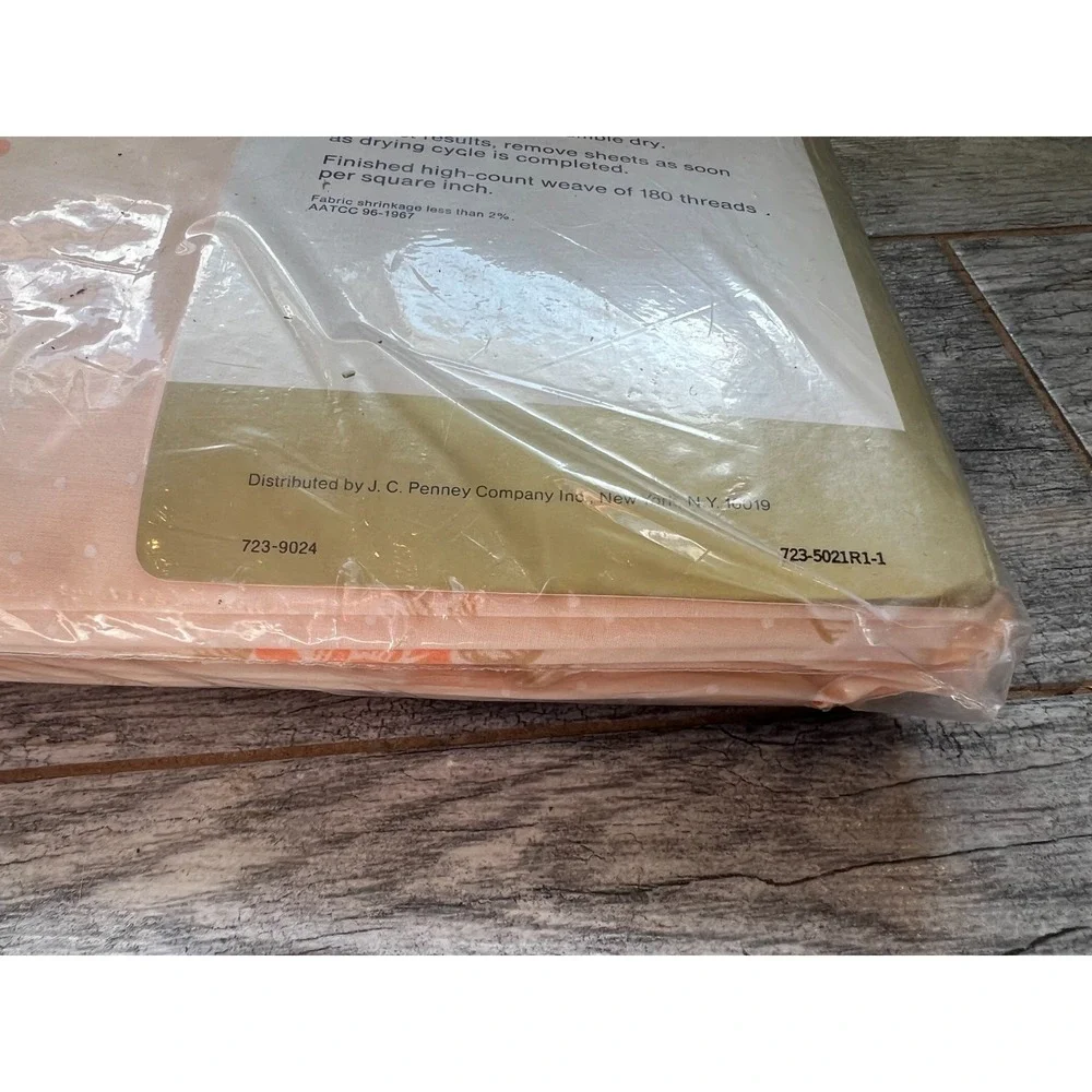 JCPenney‎ Full Size Fitted Sheet Floral Pale Orange No Iron Percale New Vintage